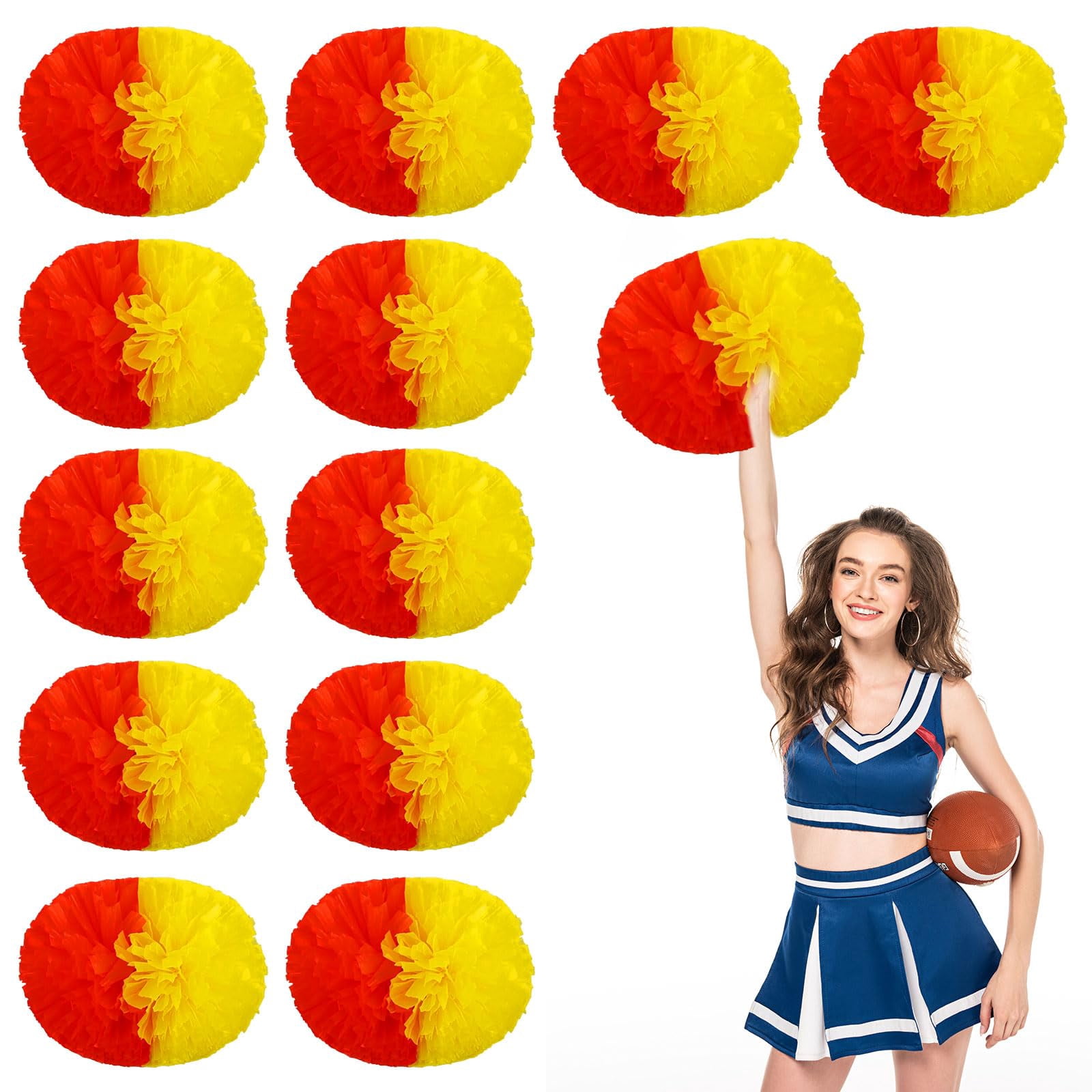 Cheer Pom Poms 14 Pcs with Handle, Cheerleading Handheld Squad Pompoms for Sports Team Cheer Spirit Games Dance Party Adults