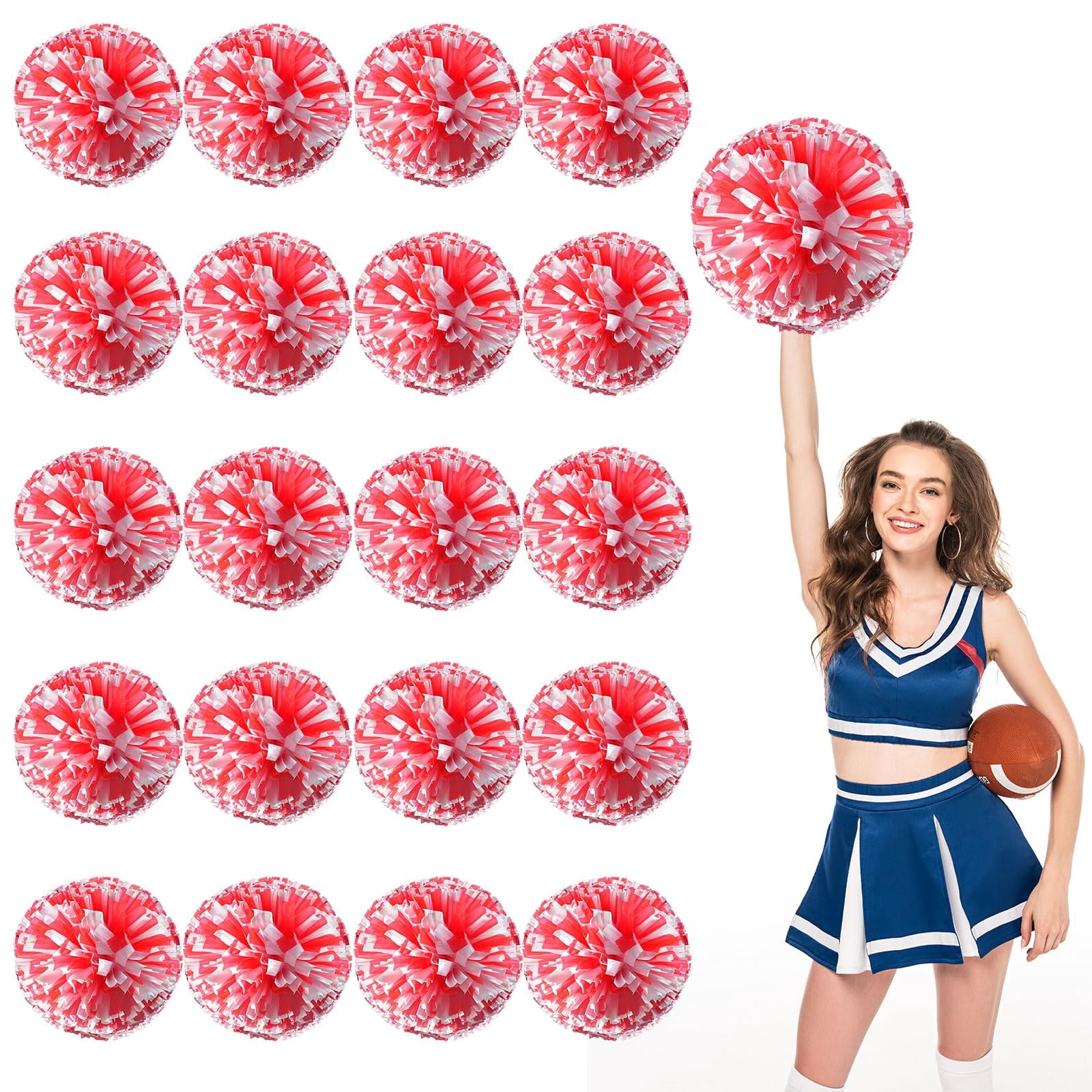 Cheer Pom Poms 18 Pcs Four Finger Handle, Cheerleading Handheld Squad Pompoms for Sports Team Cheer Spirit Games Dance Party Adults