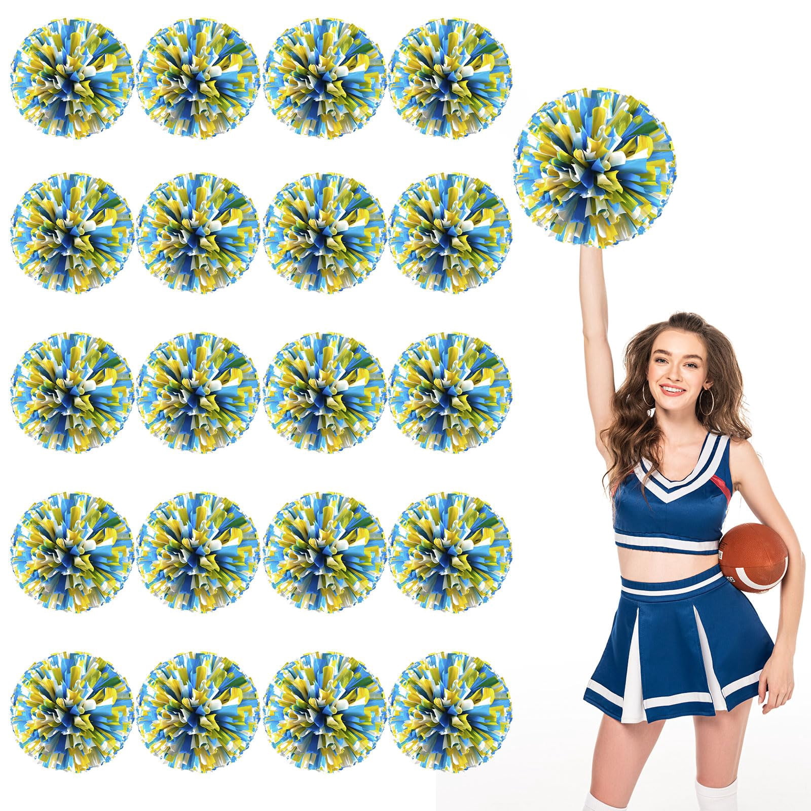 Cheer Pom Poms 18 Pcs Four Finger Handle, Cheerleading Handheld Squad Pompoms for Sports Team Cheer Spirit Games Dance Party Adults
