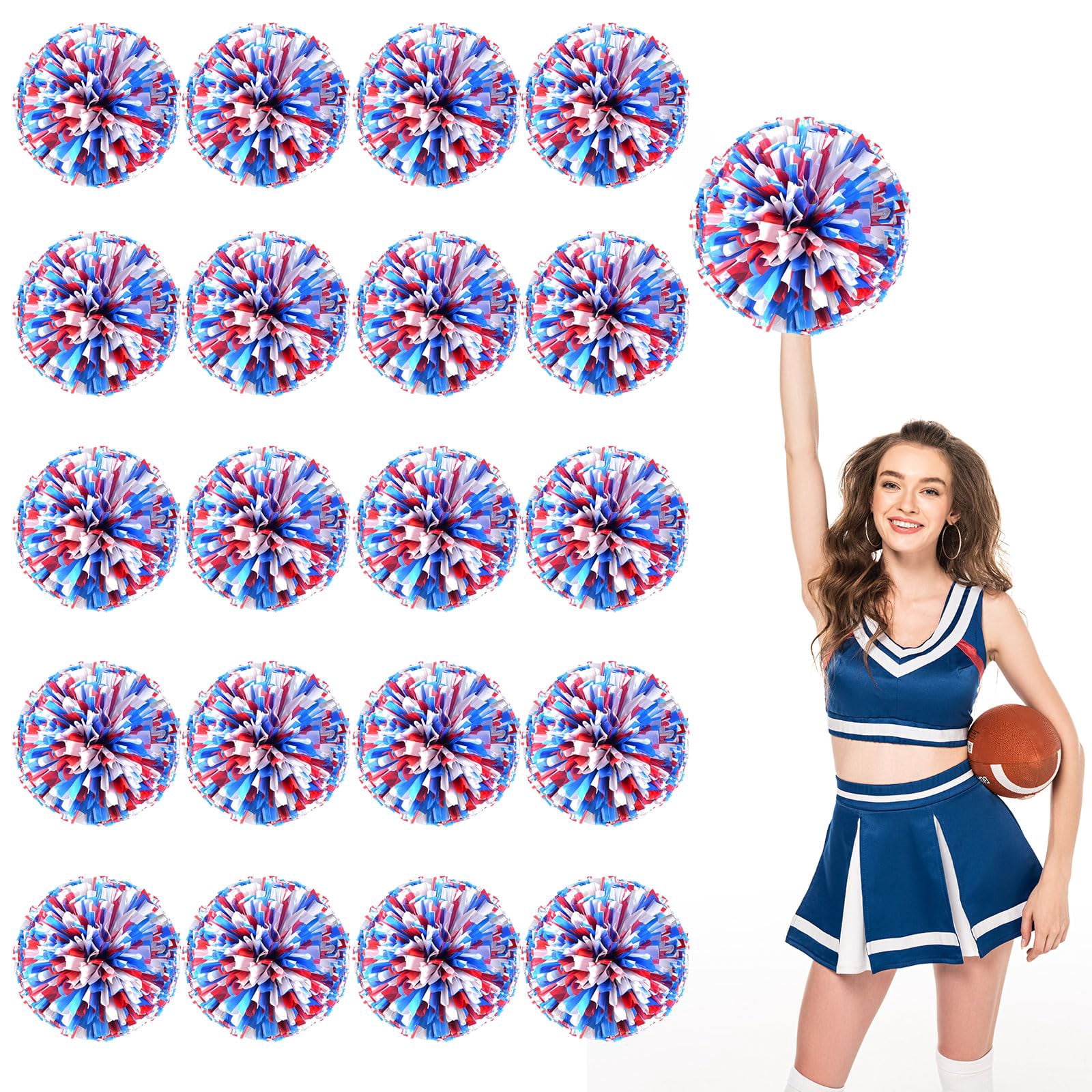 Cheer Pom Poms 18 Pcs Four Finger Handle, Cheerleading Handheld Squad Pompoms for Sports Team Cheer Spirit Games Dance Party Adults