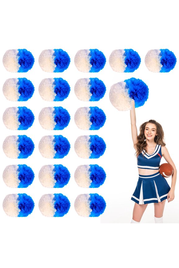Cheer Pom Poms 18 Pcs with Handle, Cheerleading Handheld Squad Pompoms for Sports Team Cheer Spirit Games Dance Party Adults
