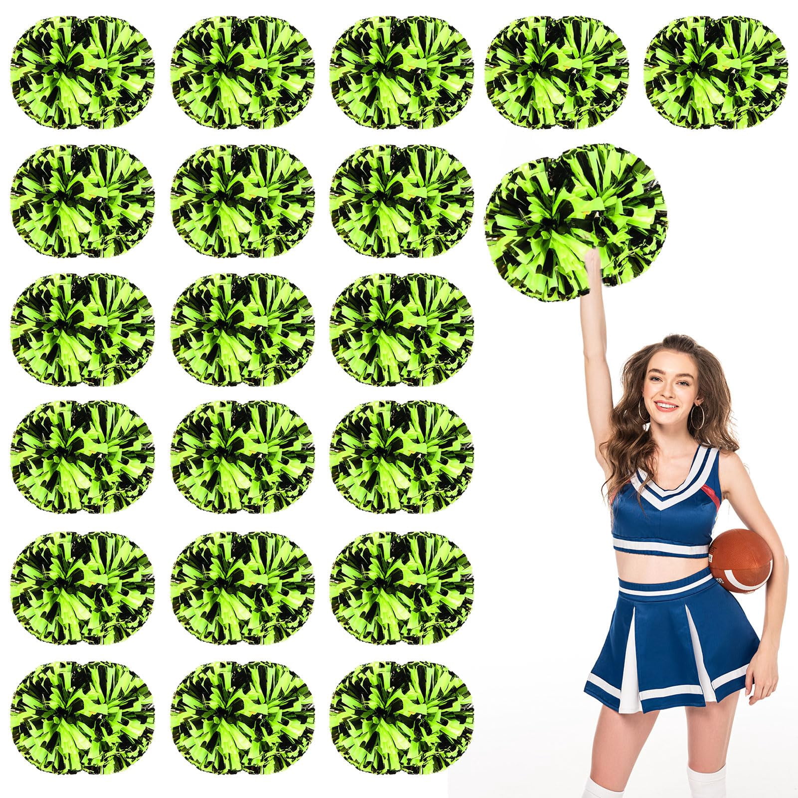 Cheer Pom Poms 18 Pcs with Handle, Cheerleading Handheld Squad Pompoms for Sports Team Cheer Spirit Games Dance Party Adults