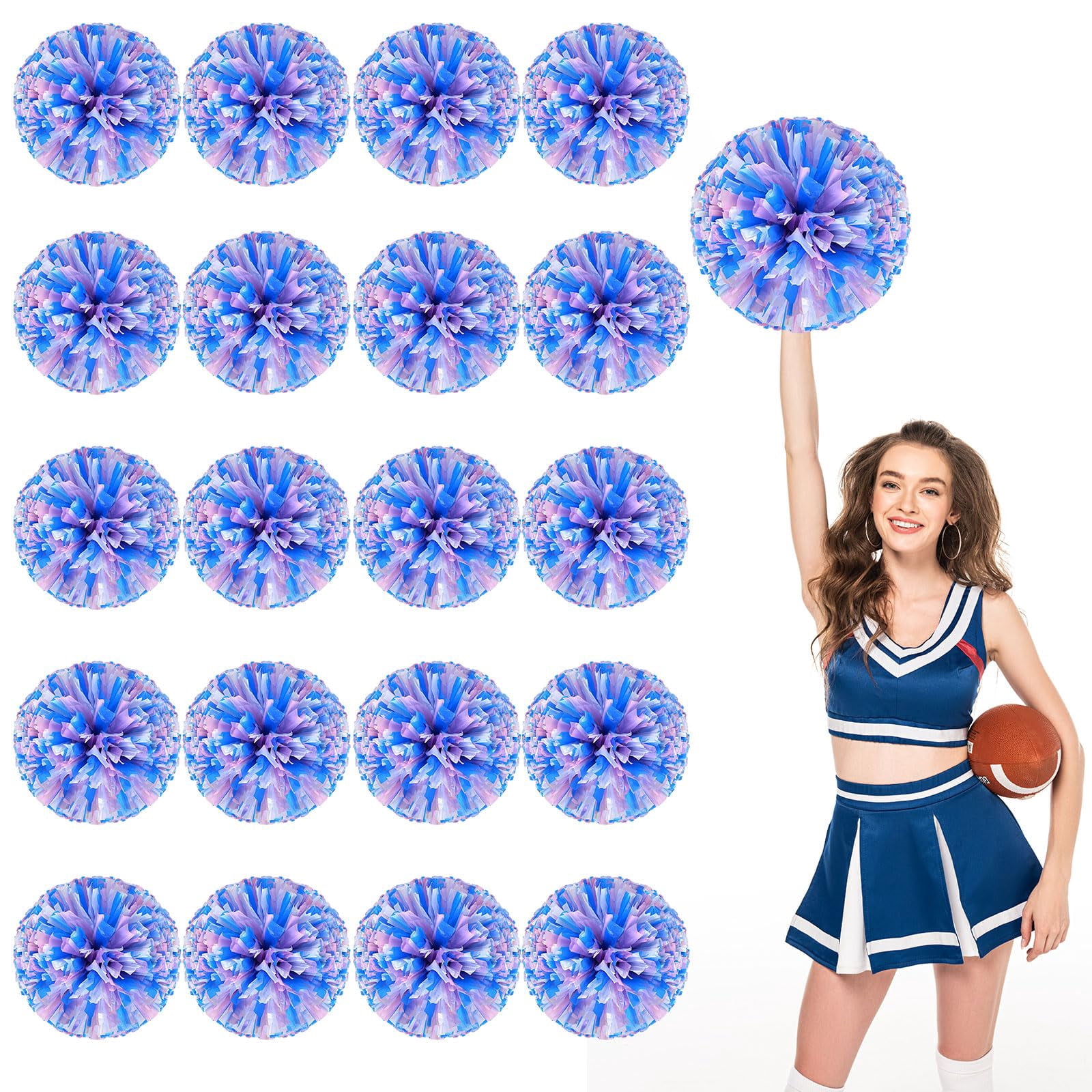 Cheer Pom Poms 20 Pcs Four Finger Handle, Cheerleading Handheld Squad Pompoms for Sports Team Cheer Spirit Games Dance Party Adults