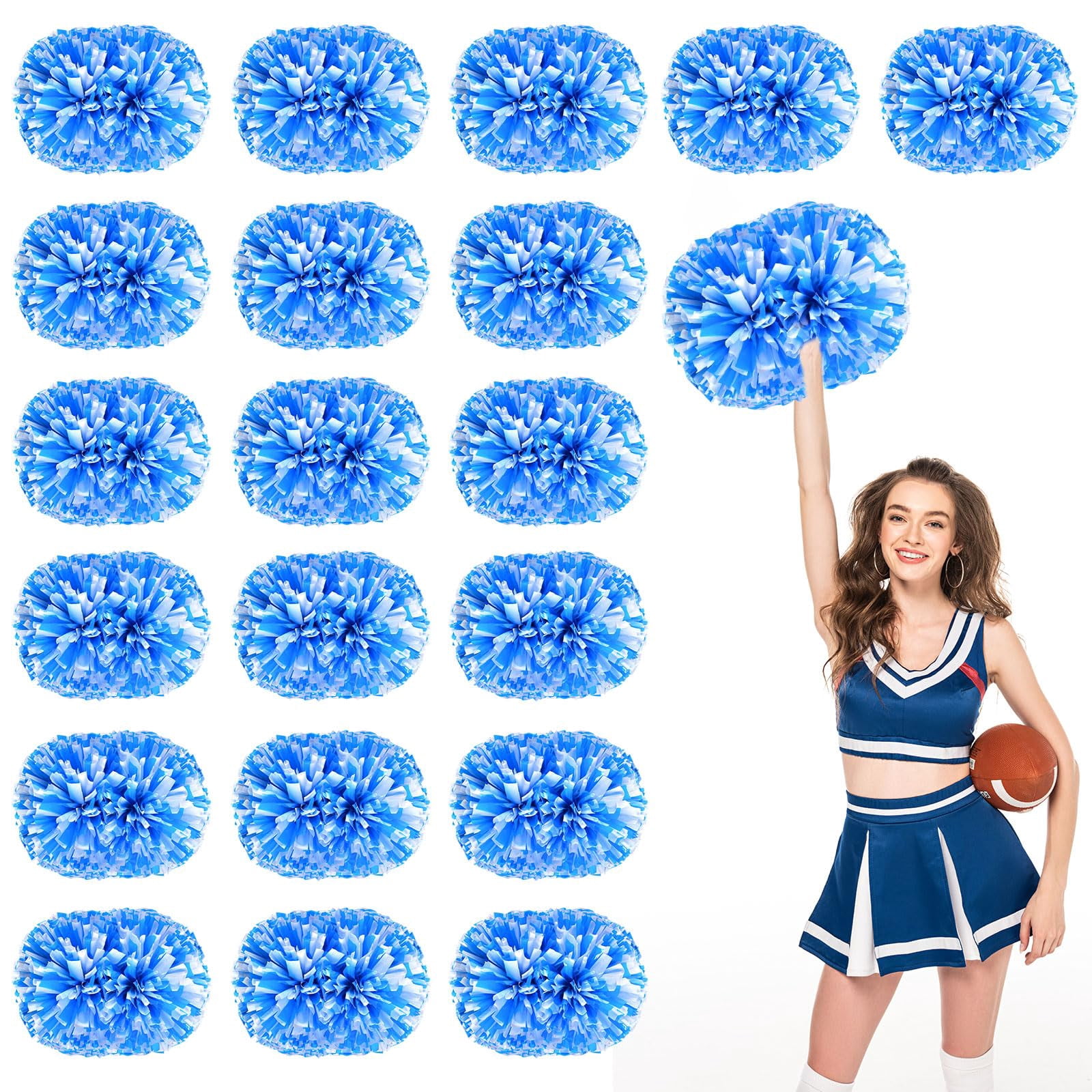 Cheer Pom Poms 20 Pcs with Handle, Cheerleading Handheld Squad Pompoms for Sports Team Cheer Spirit Games Dance Party Adults
