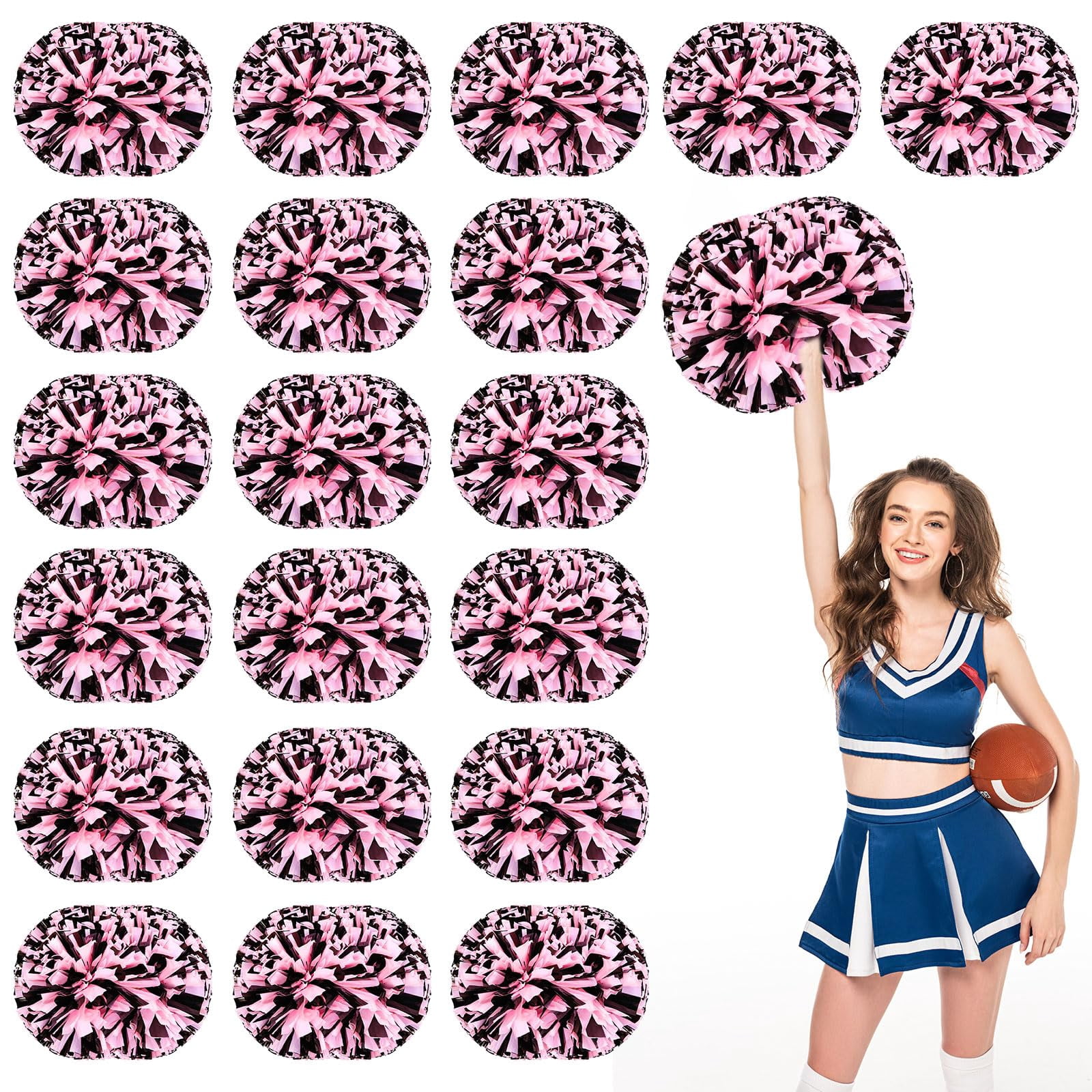 Cheer Pom Poms 20 Pcs with Handle, Cheerleading Handheld Squad Pompoms for Sports Team Cheer Spirit Games Dance Party Adults