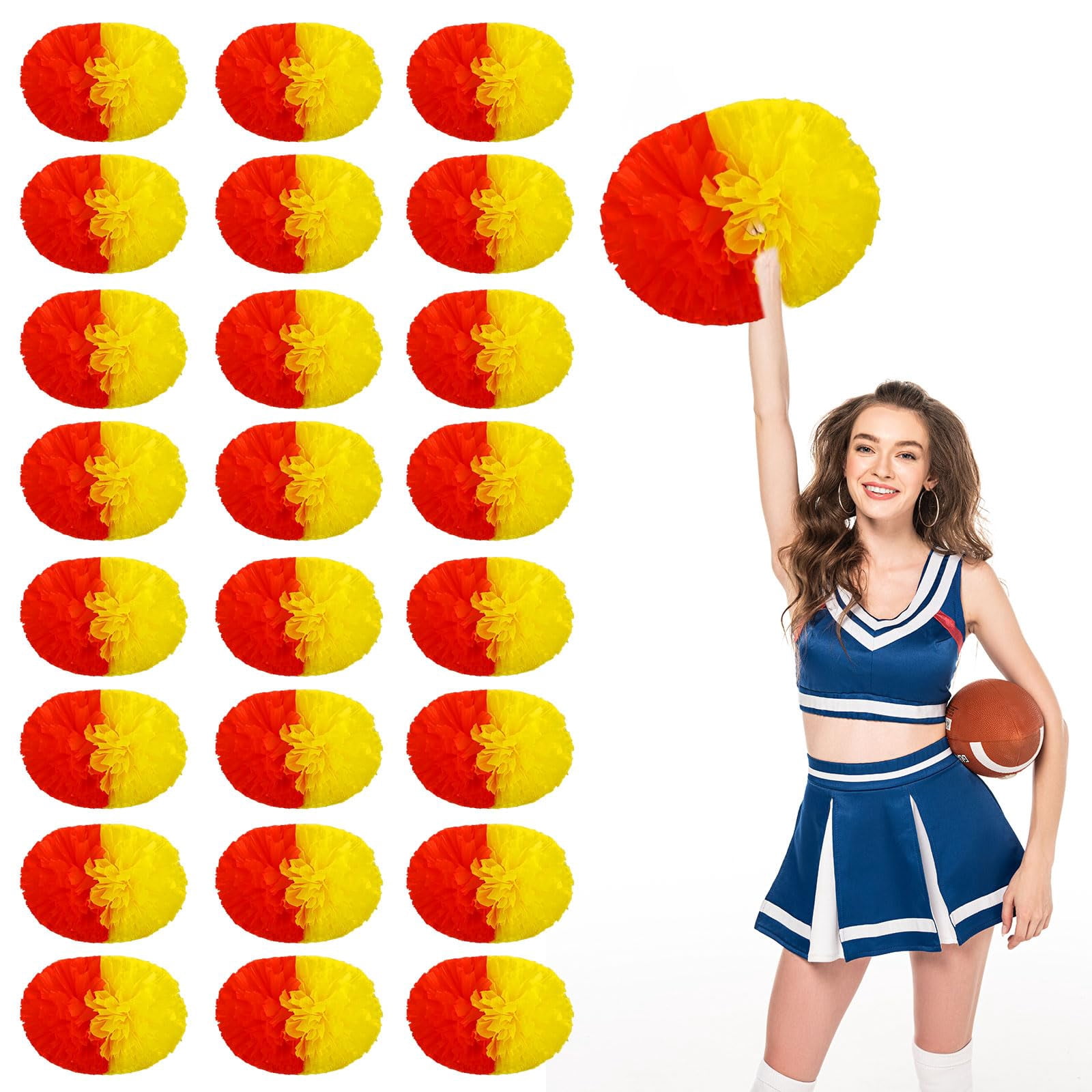 Cheer Pom Poms 22 Pcs with Handle, Cheerleading Handheld Squad Pompoms for Sports Team Cheer Spirit Games Dance Party Adults