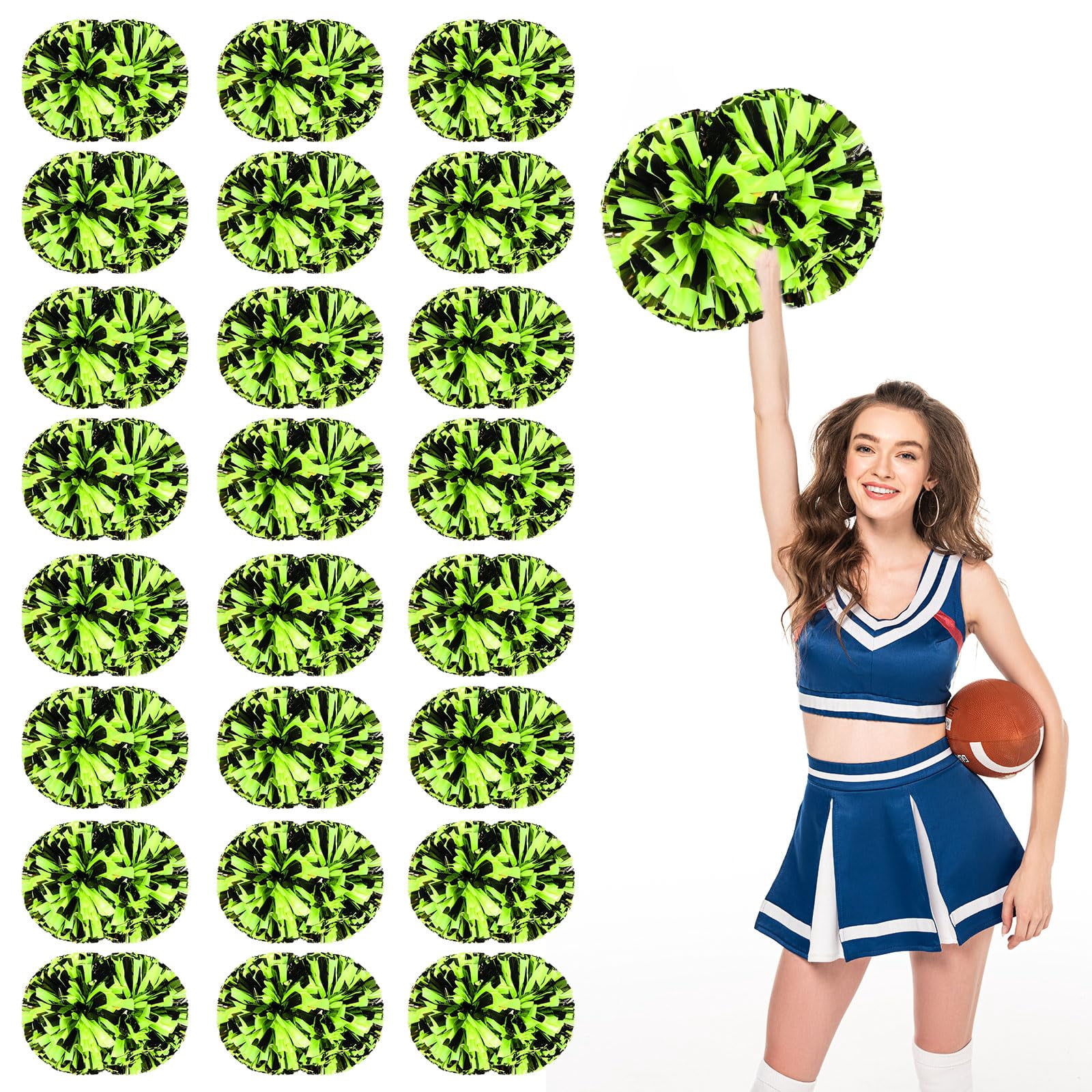 Cheer Pom Poms 22 Pcs with Handle, Cheerleading Handheld Squad Pompoms for Sports Team Cheer Spirit Games Dance Party Adults