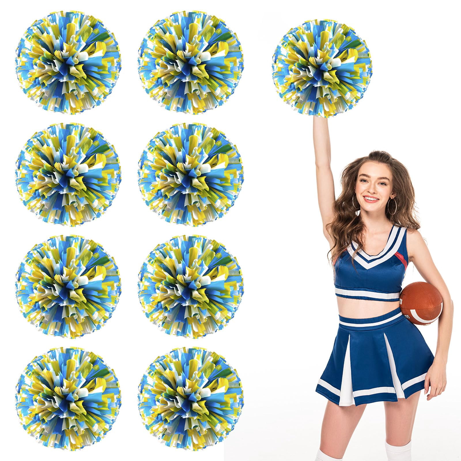 Pom Poms Cheer 8 Pieces, Cheerleading Pompoms Handheld Squad Set for Sports Team, Party, Festival, Adults Kids, Easy Fluff Design