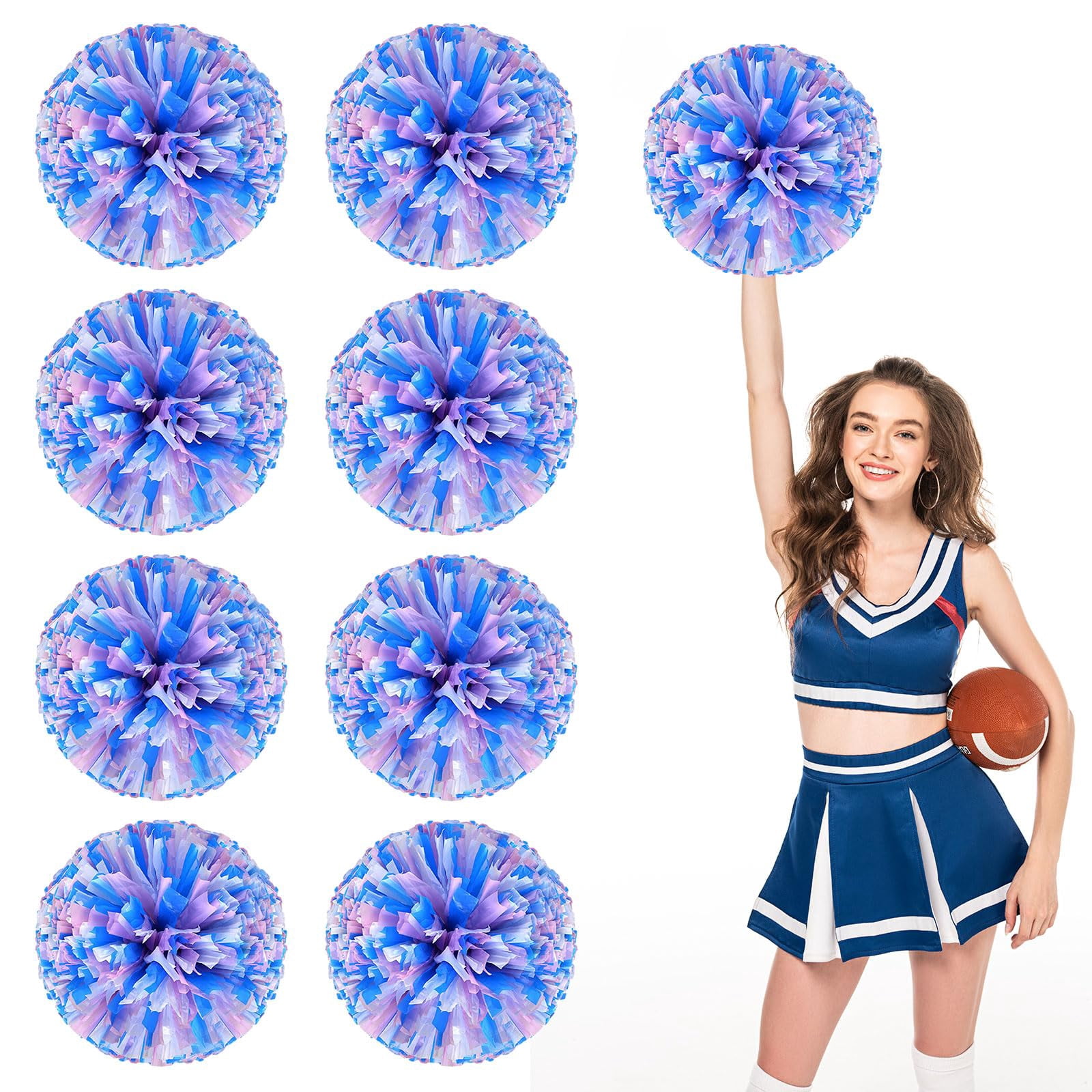 Cheer Pom Poms 8 Pcs Four Finger Handle, Cheerleading Handheld Squad Pompoms for Sports Team Cheer Spirit Games Dance Party Adults