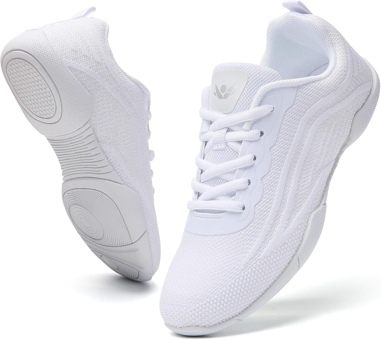 Cheer Shoes Women White Black Cheerleading Dance Sneakers for Cheer Practice and Competition, Athletic Flat Walking Tennis Shoes for Adults