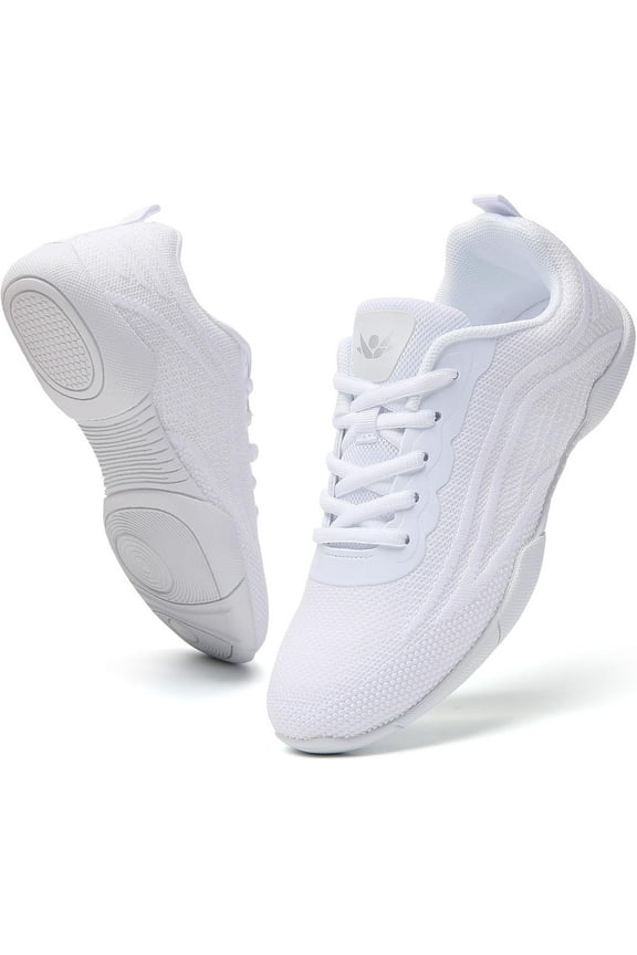Cheer Shoes Women White Black Cheerleading Dance Sneakers for Cheer Practice and Competition, Athletic Flat Walking Tennis Shoes for Adults