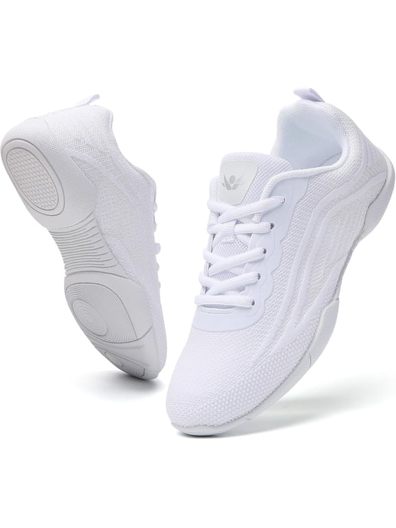 Cheer Shoes Women White Black Cheerleading Dance Sneakers for Cheer Practice and Competition, Athletic Flat Walking Tennis Shoes for Adults