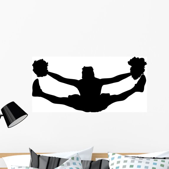 Cheer Silhouette Black Wall Decal by Wallmonkeys Peel and Stick Graphic (36 in W x 17 in H) WM101666
