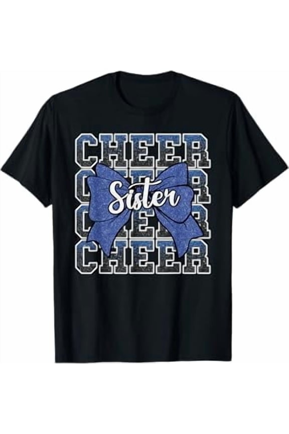 Cheer Sister Bow Sport Cheerleader Cheerleading Blue T-Shirt