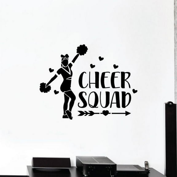 Cheer Squad Cute Cheer Leader Silhouette Vinyl Wall Sticker Wall Art Wall Decal Girls Boys Kids Room Design Cheerleading Squad Gym Athlete House Home Decor Sticker Vinyl Decoration Size (8x10 inch)