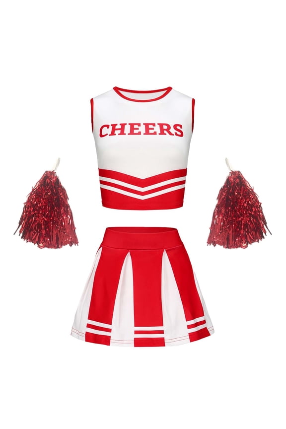 Cheer Team Outfit for Girls Student Sports Meet Ensemble with Handflowers for Performance and Practice