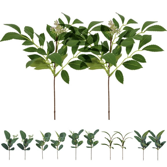 Cheer.US 10 Pcs Artificial Greenery Stems Eucalyptus Clove Leaves Faux Handmade Garland Leaves Foliage Plants Greenery Stems Plastic Plants Floral for Home Party Wedding Decoration