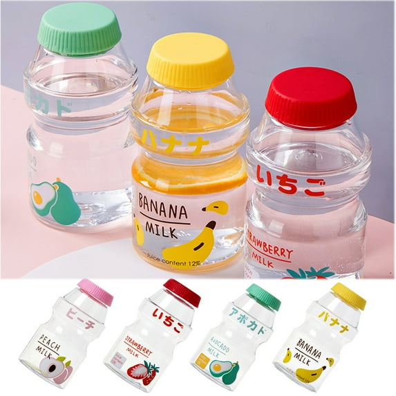 Cheer.US 2 Pcs Plastic Water Bottle Tour Drinking Bottle Yakult Shape Cute Kawaii Milk Carton Shaker Bottle for Kids/Girl/Adult Glass