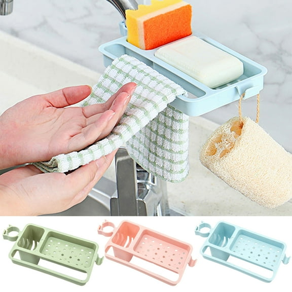 Cheer.US 2 Pcs Sponge Holder Kitchen Sink Organizer/Sponge Holder for Kitchen Sink, 3-in-1 Sink Caddy, Brush, Dish Towel, Sponge Sink Organizer Liquid Drainer Rack