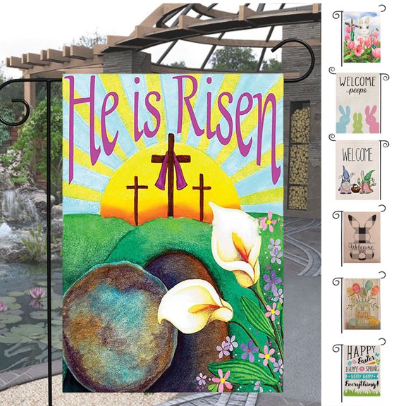 Cheer.US 2 Pcs Spring Easter Vintage Rabbit Small Garden Flag Welcome Garden Flag Bunny Vertical Decorative Garden Flag Yard Banner for Outdoor Decorations-13.78inx17.72inx0.08in