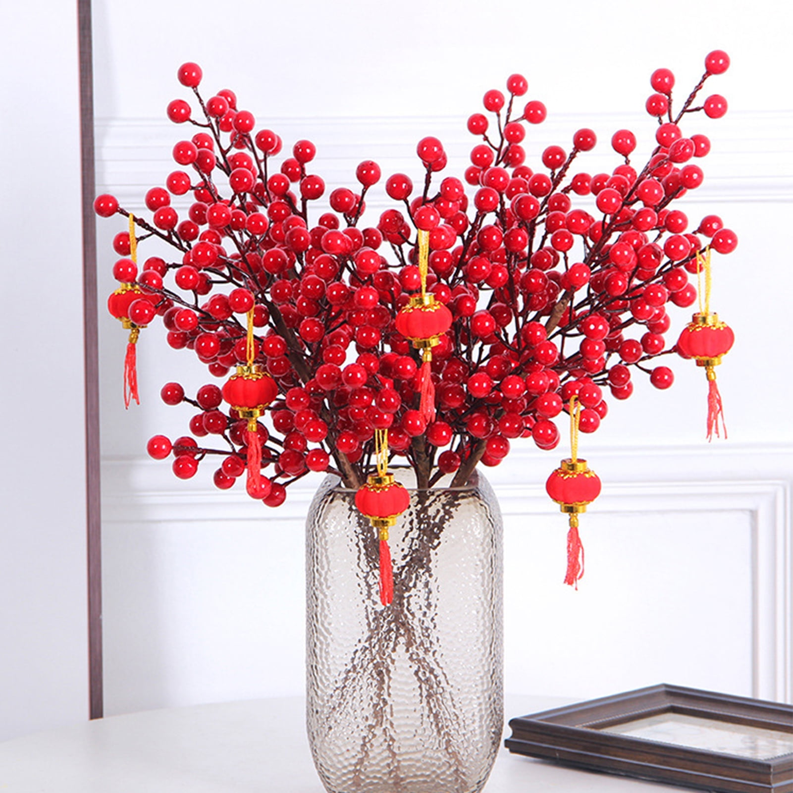 Cheer US 2Packs Artificial Red Berry Stems Branches, Fake Burgundy ...