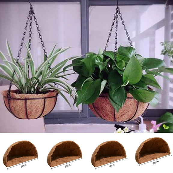 Cheer.US 2Pcs Half Round Replacement Coco Liner for Hanging Basket Wall Flower Basket, Half Circle Wall Planter Coconut Fiber Plant Basket Liner for Garden Planter Flower Pot 