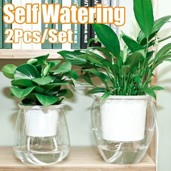 Cheer.US 2Pcs/Set Plant and Flower Pot, Self Watering Pots for Indoor Plants Wicking Pots, Modern Decorative Planter Pot for House Plants, Aloe, Herbs, African Violets, Succulents