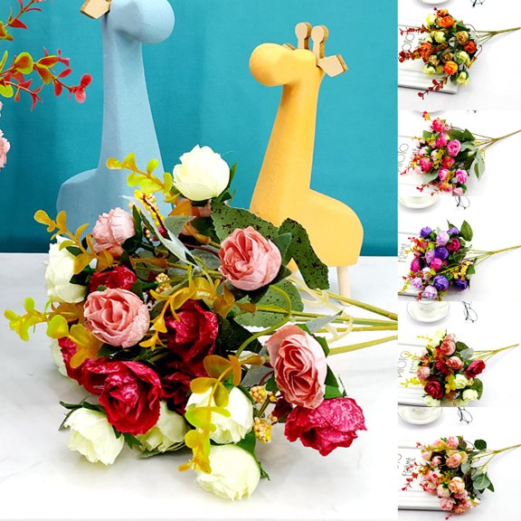 Cheer.US 3 Pcs Artificial Flowers, Faux Flowers Rose Fake Flower DIY Flower Perfect for Indoor Outdoor Home Kitchen Office Table Centerpieces Wedding Christmas Decor