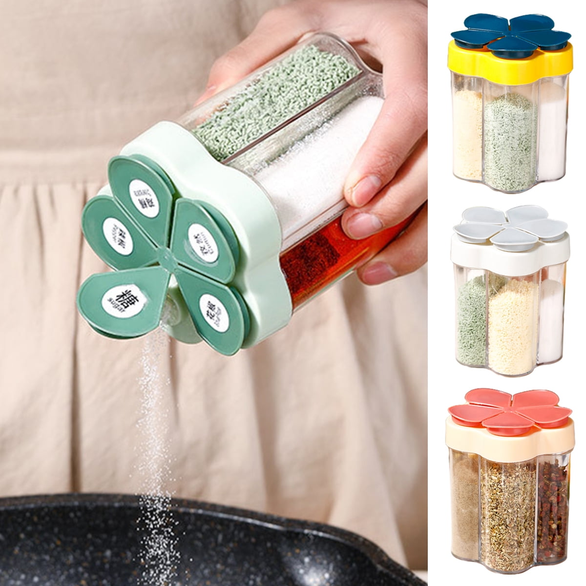 Transparent Spice Box 5 Compartments Spice Jars Flip Empty Spice Dispensers Spice  Container with Lid Compartment