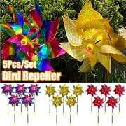 Cheer.US 5Pcs Sparkly Reflective Pinwheels, Holographic Pin Wheel Spinners Whirl Reflective Pinwheel Scare Birds Away for Garden Yard Patio Lawn Farm Decor