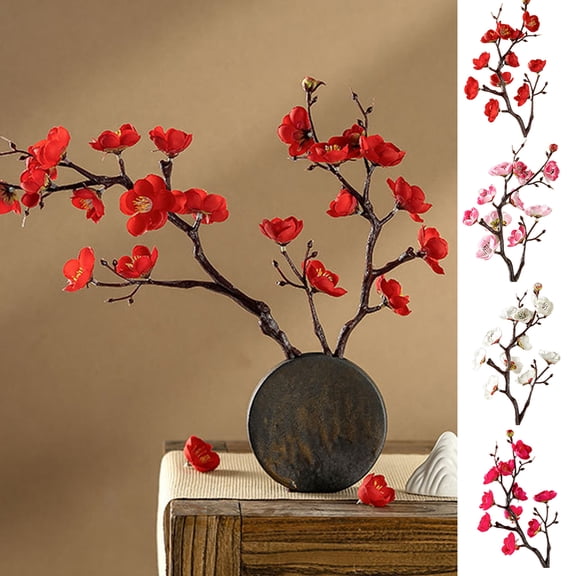 Cheer.US 6 Pcs Plum Blossom Artificial Flowers Simulation Flower Plastic Flowers Home Hotel Office Wedding Party Garden Decor Table Decoration Accessories