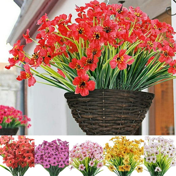 Cheer.US Artificial Flowers Plastic Realistic 5 Branches Fake Orchid Fake Plants Wedding Bridle Bouquet Indoor Outdoor Home Kitchen Office Table Centerpieces Arrangements Christmas Decor