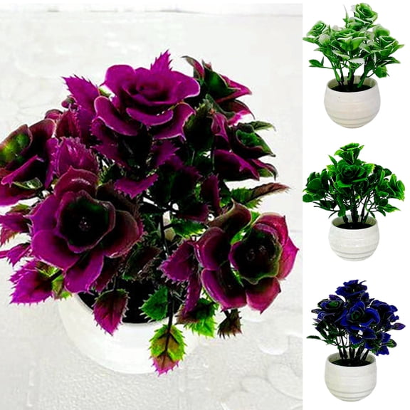 Cheer.US Artificial Flowers in Pot Decor Flower 7-Head Colorful Chinese Rose Plants Flower Bonsai Plants Flowers In Pot Table Centerpieces Holiday Dinning Room Table Kitchen