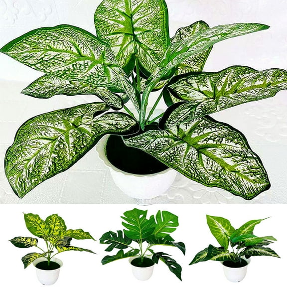 Cheer.US Artificial Greenery Plants Palm Green Leaf in Pot Potted Plants Green Leaves Fake Plant for Indoor Outdoor Fake Plants House, Farmhouse, Bathroom, Office, Home Decor