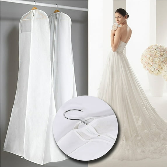 Cheer.US Bridal Wedding Gown Dress Garment Bag Extra Large Foldable Portable Travel Cover Hanging Luggage with Pockets for Long Puffy Gowns, Clear Vinyl Pouch for Labeling - 24’’