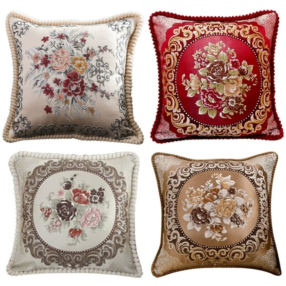 Cheer.US Decorative Square Throw Pillow Covers Pillow Case Cushion Cover Soft Solid Embroidery Pattern Silk Satin Cushion Case for Sofa Bedroom Car 19.7’’X19.7’’
