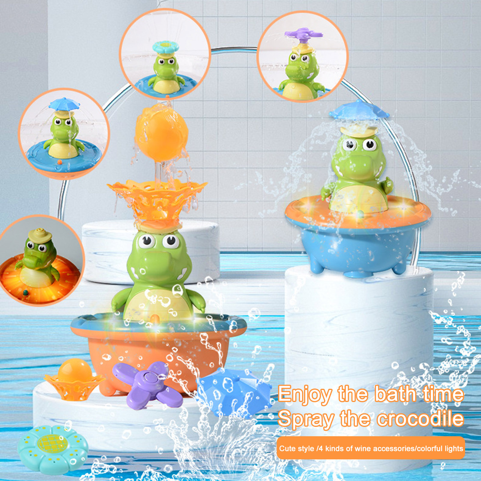 Cheer US Fountain Crocodile Baby Bath Toys for Toddlers 13, 5 Modes