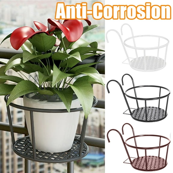 Cheer.US Hanging Railing Planter Baskets Iron Art Hanging Baskets Flower Pot Holder Hanger Iron Potted Plants Rack Over The Rail Fence Pots Stand for Balcony Porch Fence