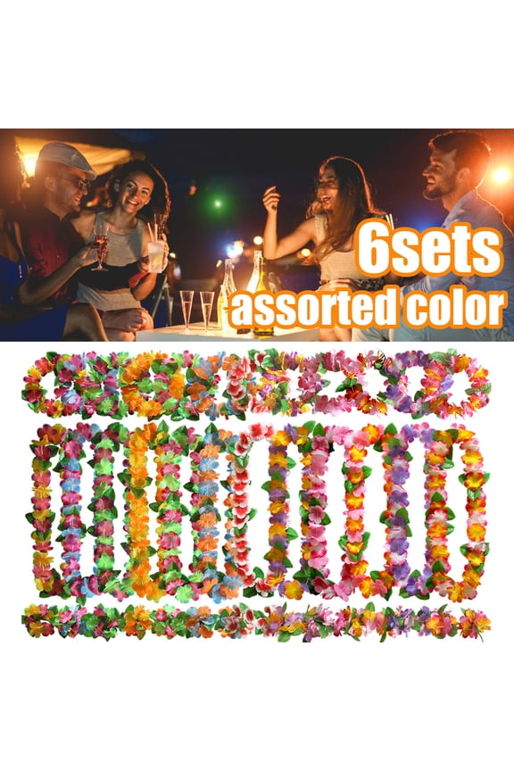 Hawaiian flower Leis,Tropical Luau Party Supplies of Hula Garland Necklaces Bracelets Jumbo Simulated Silk Flowers for Hawaii Decorations, Birthday Party Favors