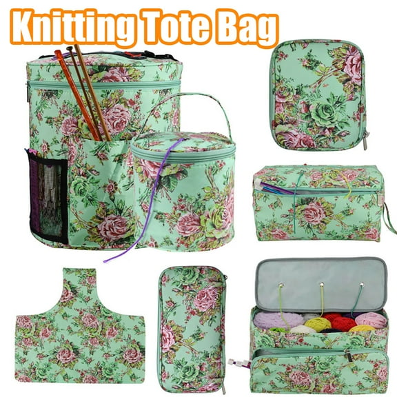 Cheer.US Knitting Bag Large Size,Yarn Storage Organizer Tote Bag Holder Case Cuboid with Zipper Closure and Pocket for Knitting Needles Crochet Hooks Project Accessories