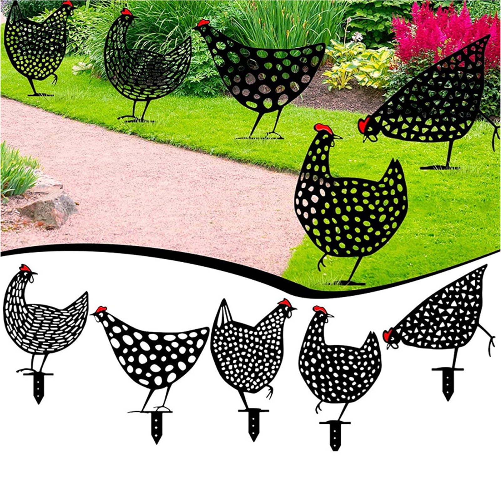 Cheer.US Metal Chicken Garden Stakes Black Chicken Silhouette Stake