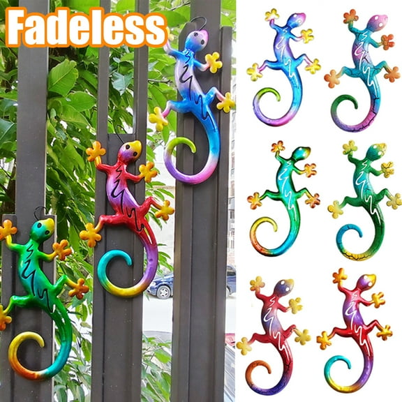 Cheer.US Metal Gecko Wall Art, Lizard Wall Decor, Garden Wall Decor Sculpture Hang,Metal Hanging Wall Art Sculpture for Indoor Outdoor Home Bedroom Living Room