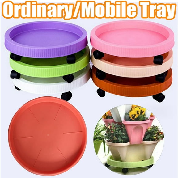 Cheer.US Plant Pallet Caddy with Wheels, Round Flower Pot Mover, Round Movable Planter Dolly Pallet, Indoor Rolling Planter Dolly on Wheels, Outdoor Planter Trolley Tray Coaster