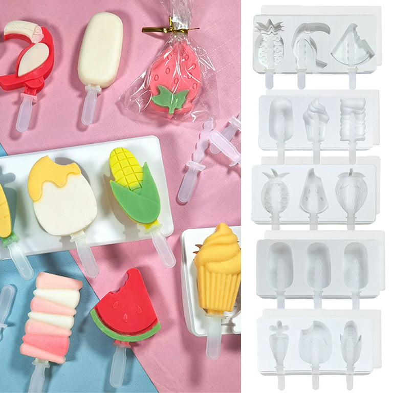 Cheer.US Popsicle Molds, Ice Pop Molds Silicone 3 Cavities Ice Cream Mold  Cake Pop Mold with 3 Wooden Sticks for DIY Popsicle 