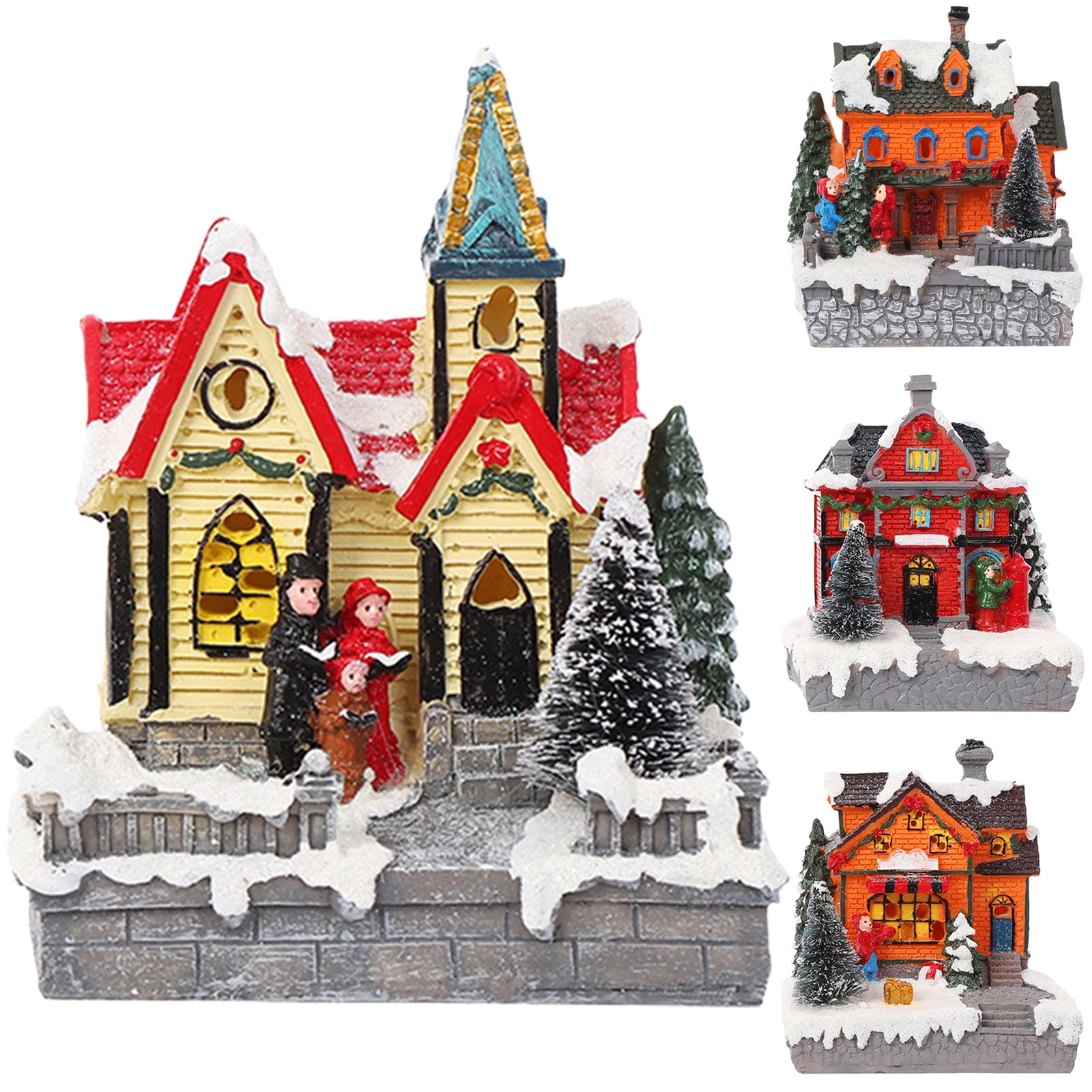 Ceramic Christmas Village Houses With Warm LED Lights - Holiday Home Decorations