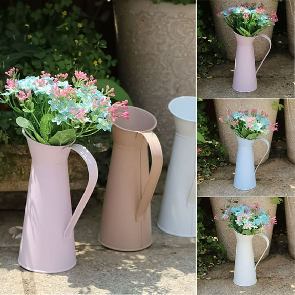 Cheer.US Vintage French Pitcher Vase farmhouse Decorative Pitcher Vase Watering Milk Jug Can Galvanized Iron Decor Vase Country Primitive Jug For Artificial Dried Flower Vase