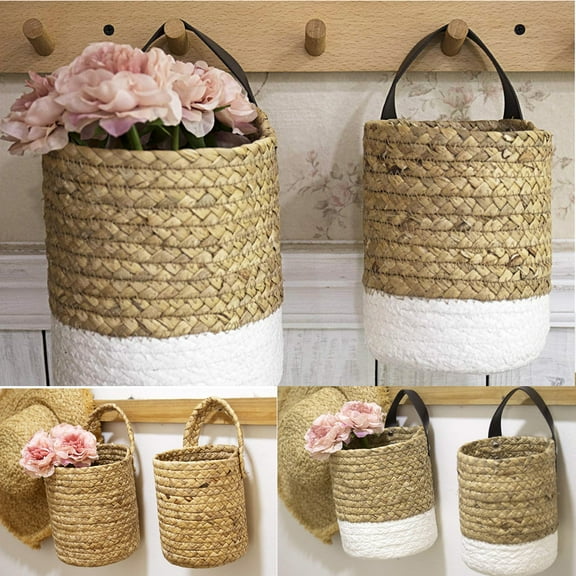 Cheer.US Wall Hanging Storage Baskets - Small Seaweed Woven Closet Storage Bins Hanging Rope Basket Flower Plants Wall Basket Decor-Shelf Basket Organizer for Plants, Towels ,Toys