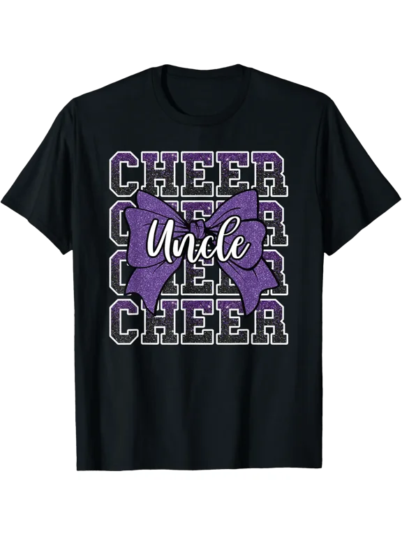 Cheer Uncle Aunt Bow Sport Cheerleader Cheerleading Purple T-Shirt