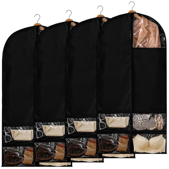 4 PCS Cheer Uniform Garment Bags, 23.6x47.2 in Non-Woven Dustproof Cover with Multi-Pocket Design & Transparent Windows, Breathable Foldable Storage for Cheerleading Costumes