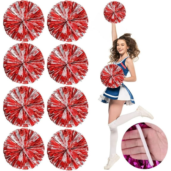 Cheer pom pom, 8 PCS Cheerleading Pom Poms, Premium Metallic Pom Poms Set Cheering Hand Flowers Handle Dance Pom Poms Cheering Squad Pompoms for Football Basketball Cheers